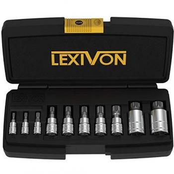 LEXIVON XZN Juego de llaves de vaso de triple cuadrado, acero de aleación S2 de primera calidad | Juego de 10 piezas de estilo europeo M4 - M18 | Estuche mejorado