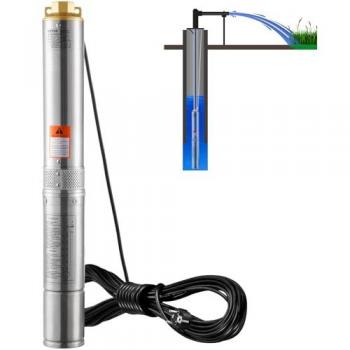 Bomba sumergible para pozos profundos VEVOR 370W, acero inoxidable, caudal 5,3 m³/h, altura de elevación 50 m, cable eléctrico 9,1 m, IP68