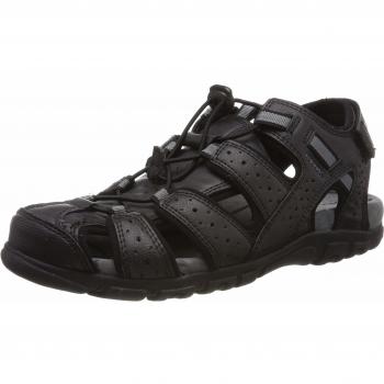 Sandalia tapada para hombre Geox U6224B en piel natural con cordón elástico, modelo Strada negra