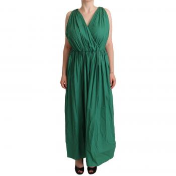 Dolce & Gabbana Green Cotton Sleeveless V-neck Maxi Dress - IT46|XL, Size: L