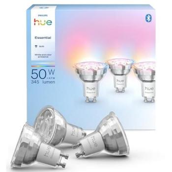 Bombilla Inteligente Philips Hue GU10 4,7W RGB, 345 lm, Pack de 3, Compatible con Alexa y Google Home