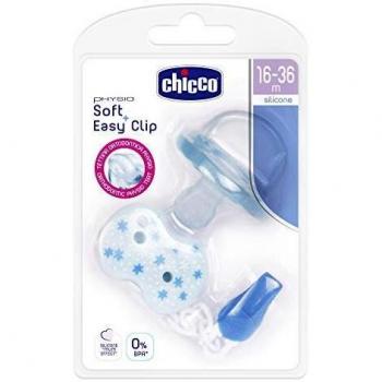 Chicco Pack Chupete Physio Soft Silicona +16M Con Clip Easy Azul 1 Unidad 400 g