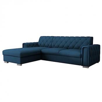 Sofá rinconero Columbus 203, azul, con función de descanso y caja de ropa de cama, dimensiones 267x185x85cm