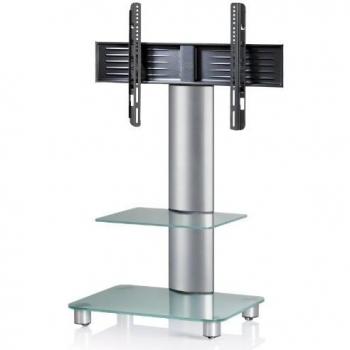 Soporte de TV Tosal con Ruedas y Estante Intermedio, Aluminio y Vidrio Mate, Capacidad hasta 30 kg para Pantallas de hasta 70