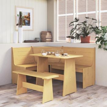 Conjunto de comedor REINE 3 piezas en madera maciza de pino marrón ámbar
