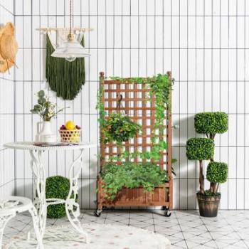 50-Inch Wooden Planter Box with Trellis for Climbing Plants