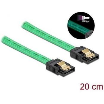 Cable SATA 6 Gb/s con efecto de brillo UV verde de 20 cm - Delock