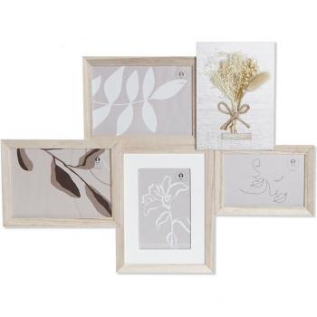 Marco de Fotos DKD Home Decor 53 x 2,4 x 39,5 cm Cristal Natural Shabby Chic - Marco multifoto de paulownia para 5 fotos