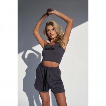 Kaiia Slogan Tank Top in Dark Grey - Size UK 12