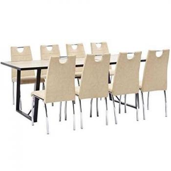 vidaXL Juego Comedor 9 Piezas de Cuero Sintético Mobiliario Decoración Interior Casa Hogar Robusto Duradero Resistente Funcional Práctico Útil Crema