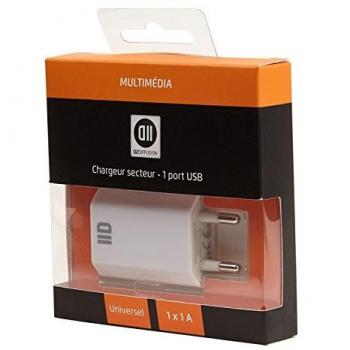 Cargador de pared blanco de diseño plano con 1 puerto USB 1A