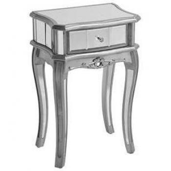 Mesa Consola Plateada con Espejo y 1 Cajón Diseño Shabby Chic Somma