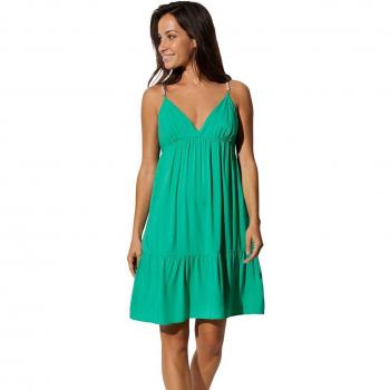 Vestido de playa corto con tirantes regulables y perlas