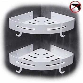Hoomtaook Estanteria Ducha Estantería de Esquina para Baño Ducha Estanteria Baño Estantería de Esquina para Baño Ducha, Aluminio, Acabado Mate, Estantes, 2 Piezas Blanco