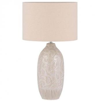 Lámpara de mesa de cerámica beige 57 cm con patrón de hoja y pantalla de tambor tradicional Salza