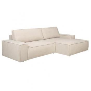 Sofá esquinero derecho convertible de tela texturizada beige AMELIA