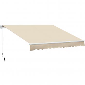 Outsunny Toldo Manual Plegable de Aluminio 3.5x2.5m con Manivela Impermeable Protección UV para Patio Balcón Terraza Jardín Exterior Beige