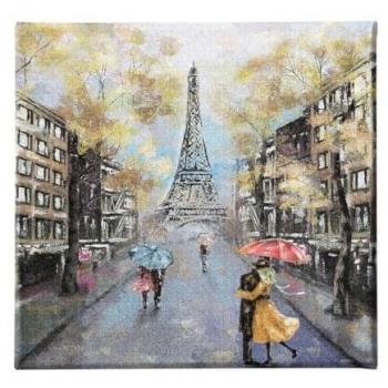 Lienzo Decorativo Torre Eiffel 04, Poliéster Multicolor con Marco de Madera, 60x3x60 cm