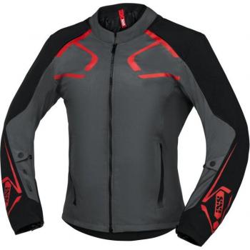 Chaqueta textil de motocicleta iXS Moto Dynamic para mujer - Gris-Negro, características: diseño deportivo, material resistente al desgaste, forro interior cómodo, múltiples bolsillos, protección en hombros y codos, ajuste en cintura y pu