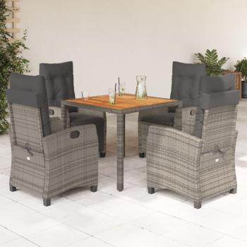5-Piece Grey Poly Rattan Garden Dining Set with Cushions