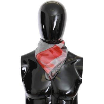 Red 100% Silk Branded Gray Scarf