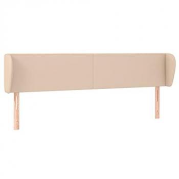 Cabecero de Cama Tapizado con Orejas en Cuero Sintético Color Capuchino 163x23x78/88 cm