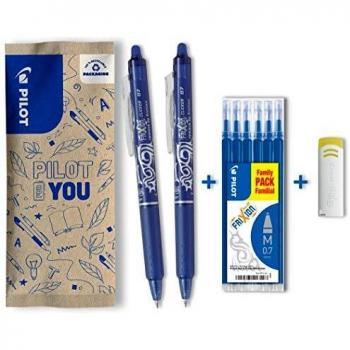 Pilot Flowpack 2 uds FriXion Clicker, 1 Set de 6 recargas & 1 goma – Bolígrafo borrable – Azul – Punta Media