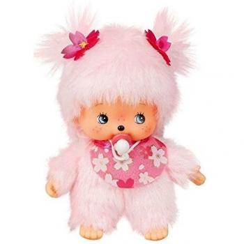 Sekiguchi Original Bebichhichi Cherry Blossom Girl Doll - 15cm Pink Plush with Bib and Braids