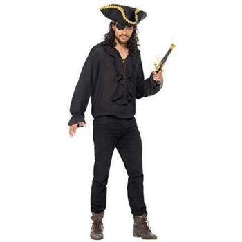 Smiffy's 47197L - Camisa pirata unisex para adulto, color negro, talla L