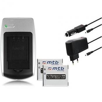 Cargador + 2x Bateria Li-50b para Olympus SP-800UZ, SP-810UZ, SZ-10, SZ-20, SZ-30MR, XZ-1