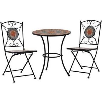 vidaXL 3 Piece Mosaic Bistro Set Ceramic Tile Orange/Grey