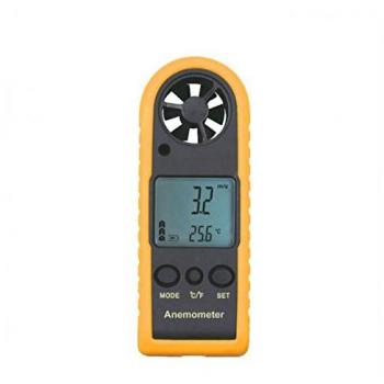LCD Digital de la Velocidad del Viento del Anemómetro / Velocidad del Aire / Prueba de la Temperatura del Aire de Color Amarillo