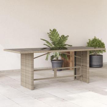 Mesa de jardín Polyrattan con superficie de vidrio gris claro 190x80x74 cm