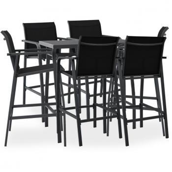 Mesa alta y taburetes de bar de jardín 7 piezas negro y gris