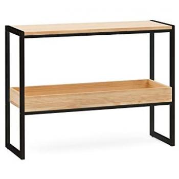 Consola iCub con Bandeja 120x32x75cm Negra en Madera Maciza de Pino Acabado Natural Estilo Industrial
