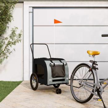 vidaXL Pet Bike Trailer - Black and Grey Oxford Fabric and Iron, characteristics: pet bike trailer, black and grey color scheme, made from durable oxford fabric, sturdy iron frame, suitable for small to medium-sized pets, includes safety harness attachmen