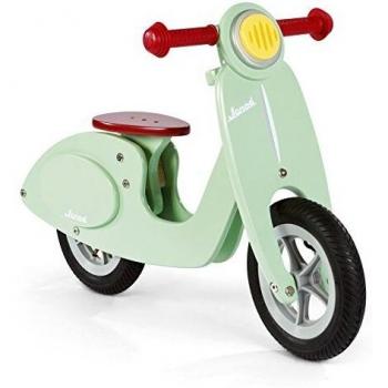Janod - Motocicleta sin pedales de madera Mint- Vintage con aspecto retro - Aprendiendo Balance y Autonomía - Sillín ajustable, Neumáticos inflables - Color verde menta - Desde 3 años, J03243