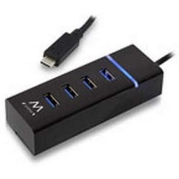 Ewent EW1137 Hub de Interfaz con 4 Puertos USB 3.2 Gen 1 Tipo-C, Velocidad de Transferencia 5000 Mbit/s, Color Negro
