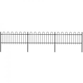 Black Steel Garden Fence with Hoop Top 5.1 x 0.8 m