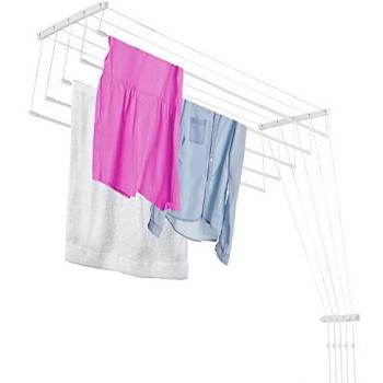 Tendedero de Techo de Acero con Sistema de Secado Colgante, Resistente a la Corrosión y Maximizador de Espacio Interior (Blanco, 5 x 190 cm)
