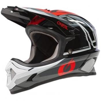 Casco de Ciclismo de Montaña Fullface O'Neal Sonus Split V.23, Carcasa ABS, Cierre magnético, Norma de Seguridad EN1078, Color Gris-Rojo, Talla M