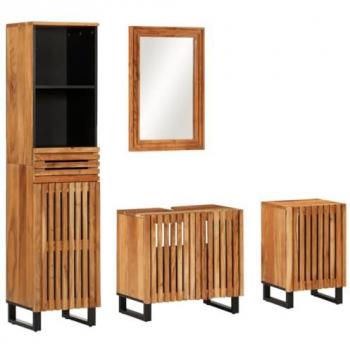Conjunto de muebles de baño 4 piezas madera maciza de acacia