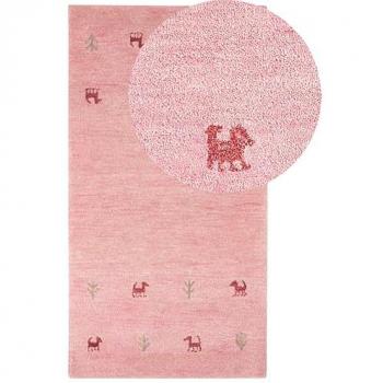 Alfombra Gabbeh de Lana Rosa Hecha a Mano 80 x 150 cm con Motivo de Animales