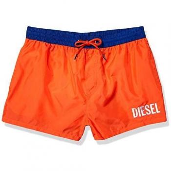 Diesel Bordado Logotipo De Plata Pantalones Cortos De Baño De Hombre, Naranja Brillante Pequeño