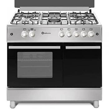 Cocina de Gas Inox 90 cm Solthermic F9LT50G2I, 5 Zonas, Butano, Portabombona, Acero Inoxidables, Horno incluido, Entrega a domicilio y retirada