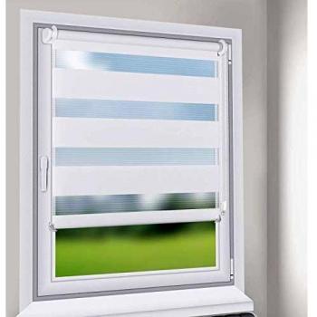 Sekey Estor Enrollable Doble Tejido Noche y Día Persiana Enrollable para Ventanas Puertas Dormitorios Oficinas, 80cm x 210cm Blanco
