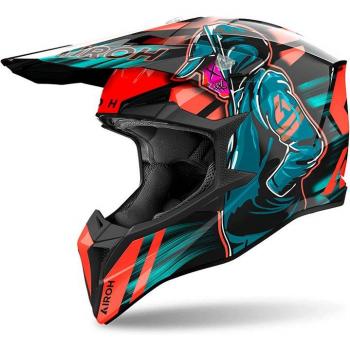 Casco de motocross Airoh Wraaap Cyber Azul Naranja 2XL