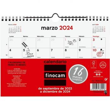 Calendario Pared S 16 Meses Septiembre 2023-Diciembre 2024 Finocam 210x150mm CB782040024