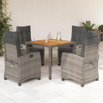 5-Piece Grey Poly Rattan Garden Dining Set with Cushions