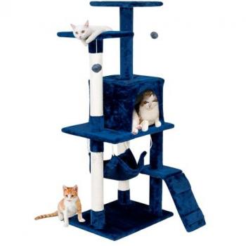 Edipets Rascador para Gatos de 4 Niveles con Hamaca y Caseta - Protege Tus Muebles, color azul